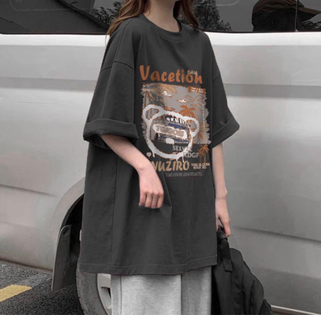 ダークグレー オーバーサイズ Tシャツ