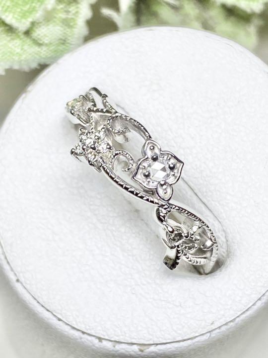 人気セールHOT ローズカットダイヤモンド K18WG リング kTiKo-m24185409772 ダイヤモンド 計0.08ct 得価大特価