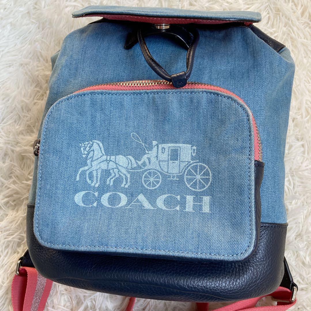 未使用級✨COACH リュック デニム レザー マルチカラー 馬車