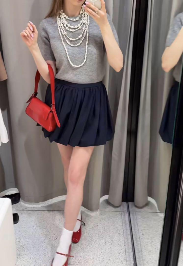 ZARA｜ ZW バルーン キュロット スカート トレンド感 大人可愛い ZARA ZW COLLECTION バルーン ミニスカート ネイビーブルー S