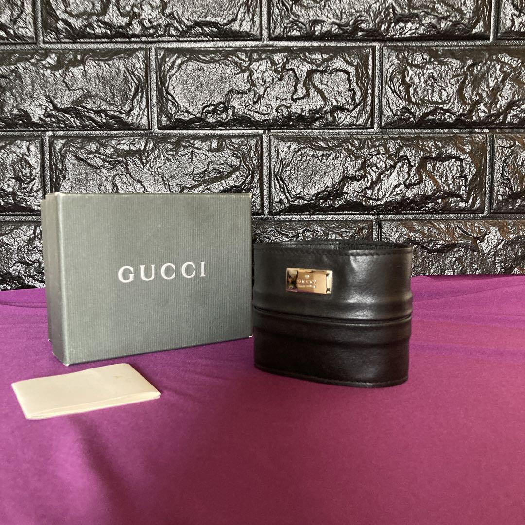 GUCCI グッチ　リストバンド　バングル　レザー　ブラック　箱付き