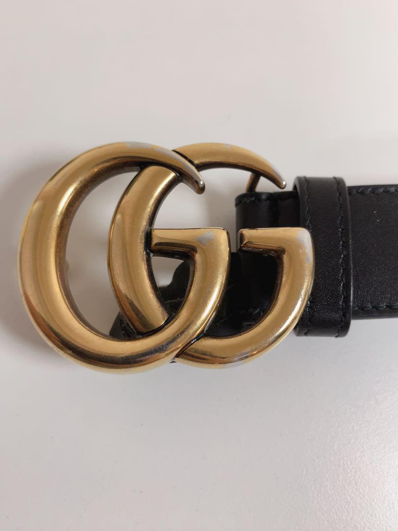 ★グッチ ベルト ダブルGバックル GGマーモント ゴールド金具 ブラック