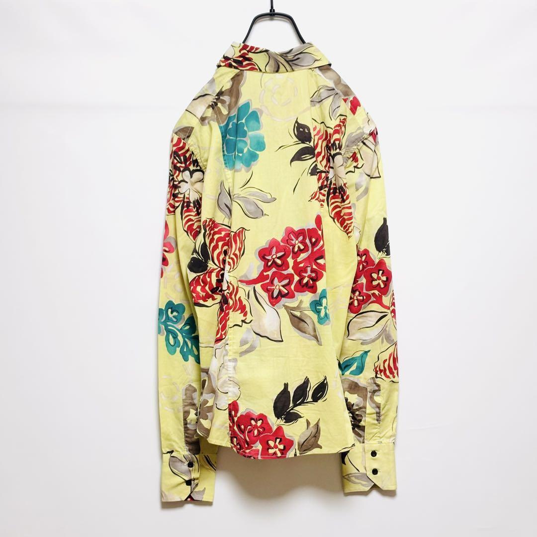 ETRO エトロ 花柄 長袖シャツ 大きいサイズ 46 XL 相当 黄緑色