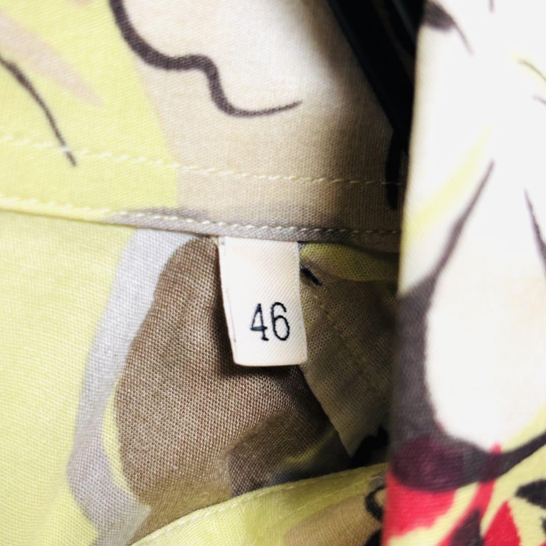 ETRO エトロ 花柄 長袖シャツ 大きいサイズ 46 XL 相当 黄緑色
