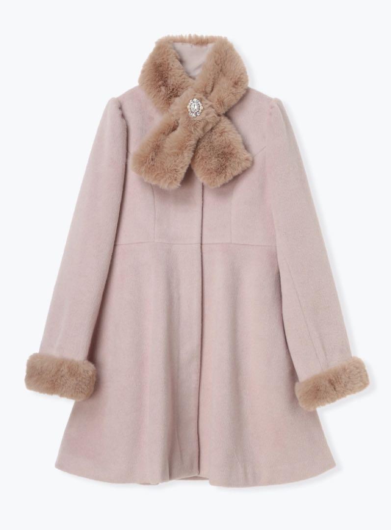 LUDIC PARK ♡ フェイクウールティペット&ビジュー付きミドル丈コート
