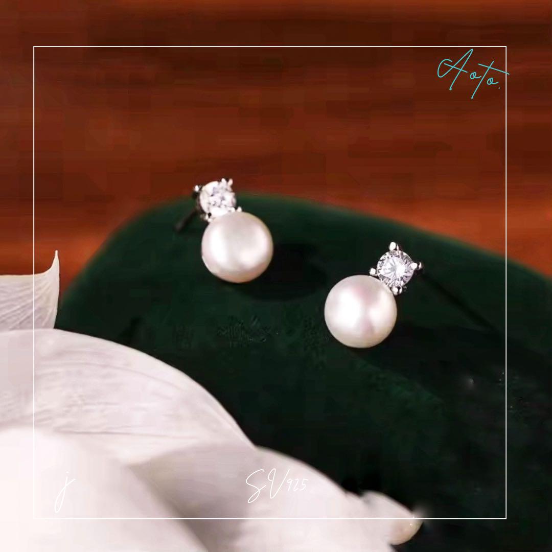 117Pj【上品】パールピアス　ダイヤ　高級感　真珠　S925　プラチナコート