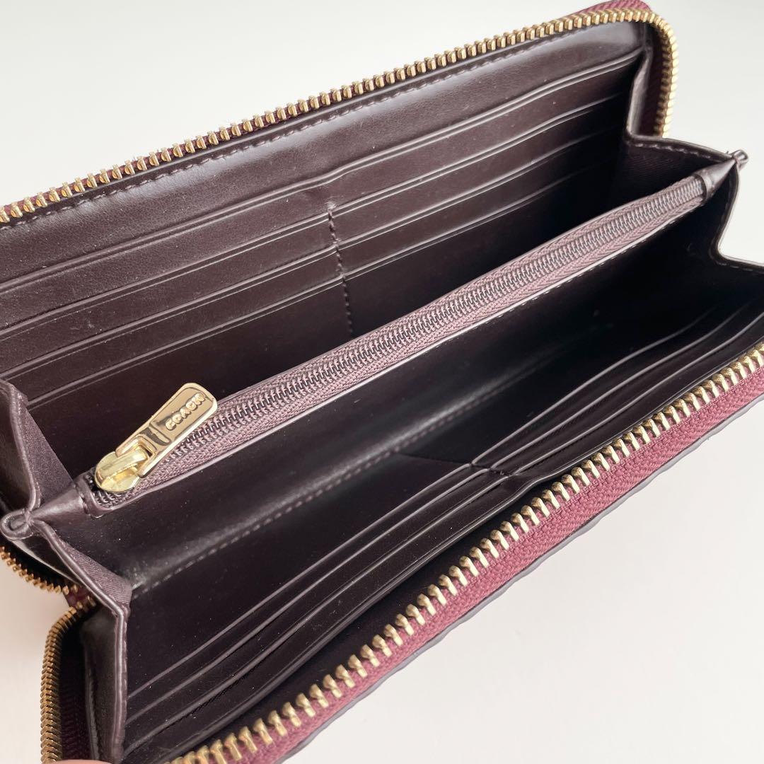 コーチ COACH フラップウォレット ブラウン シグネチャー 型押し ほぼ新品