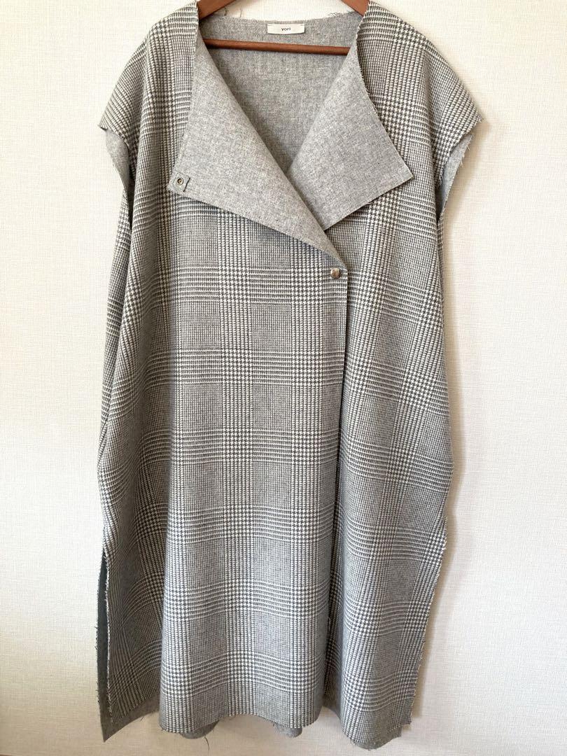 美品☆yoriヨリ　チェックロングジレ　グレー