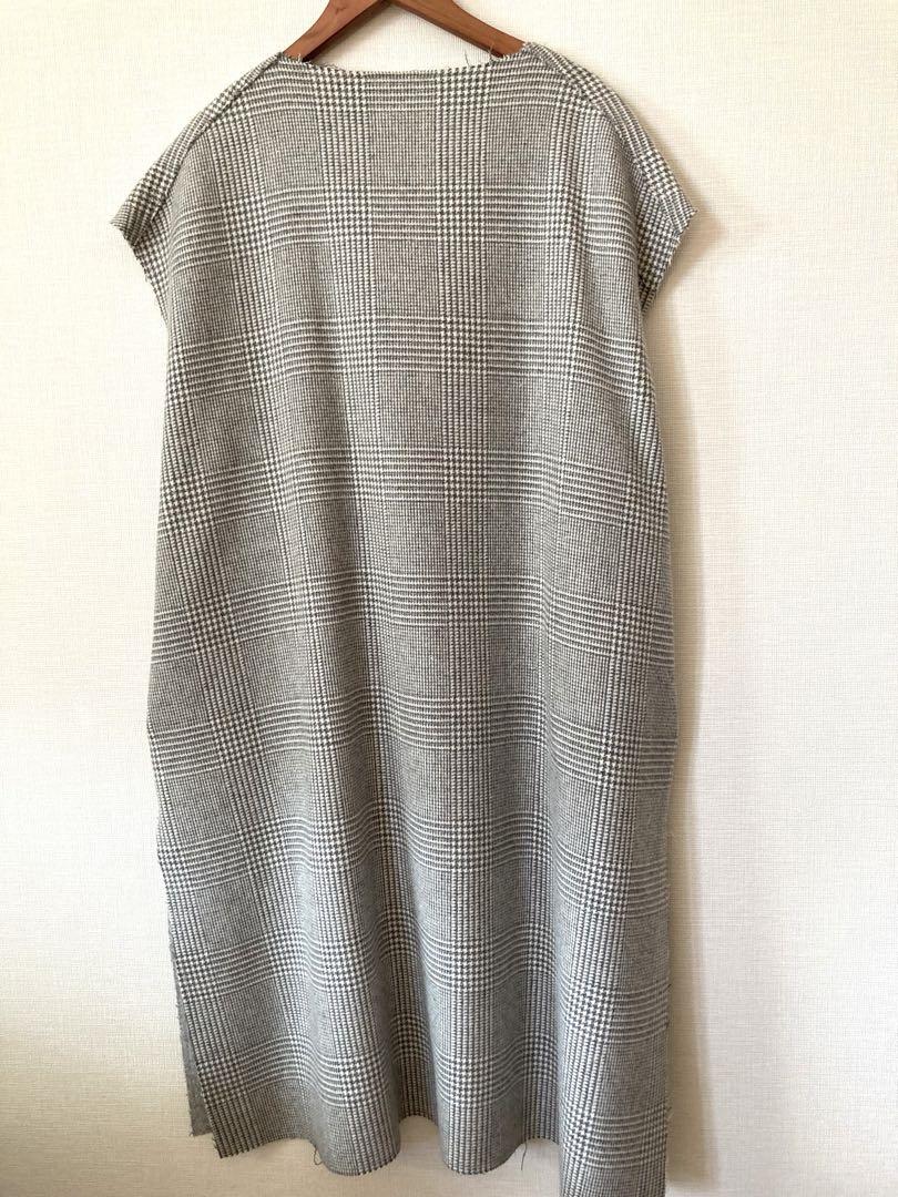 美品☆yoriヨリ　チェックロングジレ　グレー