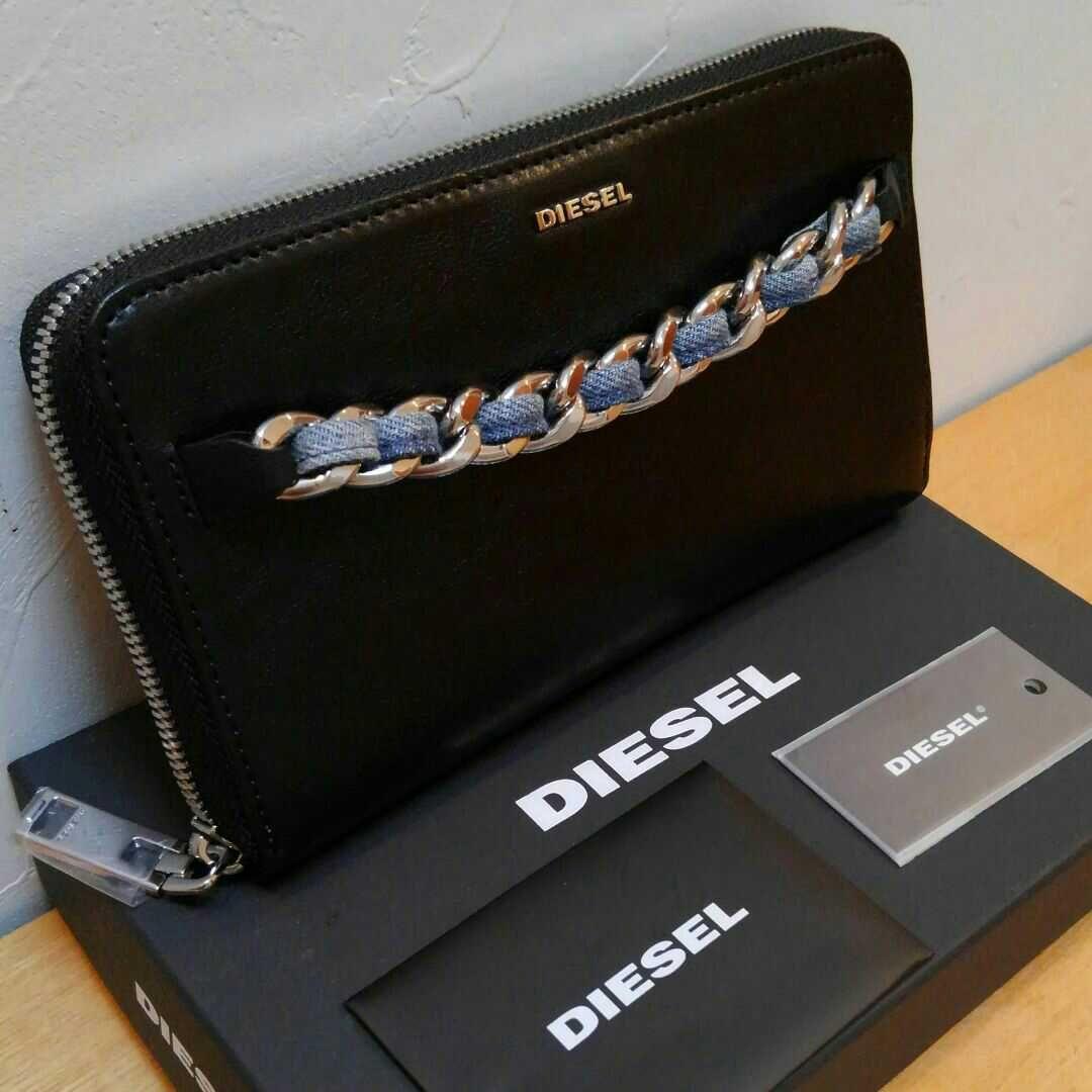 新品、未使用☆DIESEL☆デニムチェーンブラック♪長財布-