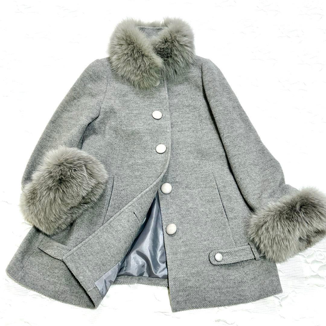 ︎スナイデル フォックスファー付 Aライン コート ウール アンゴラ グレーS・Snidel