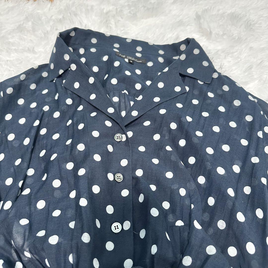 【美品】23区 ドット シャツワンピース シースルー ロング丈 38 リボン