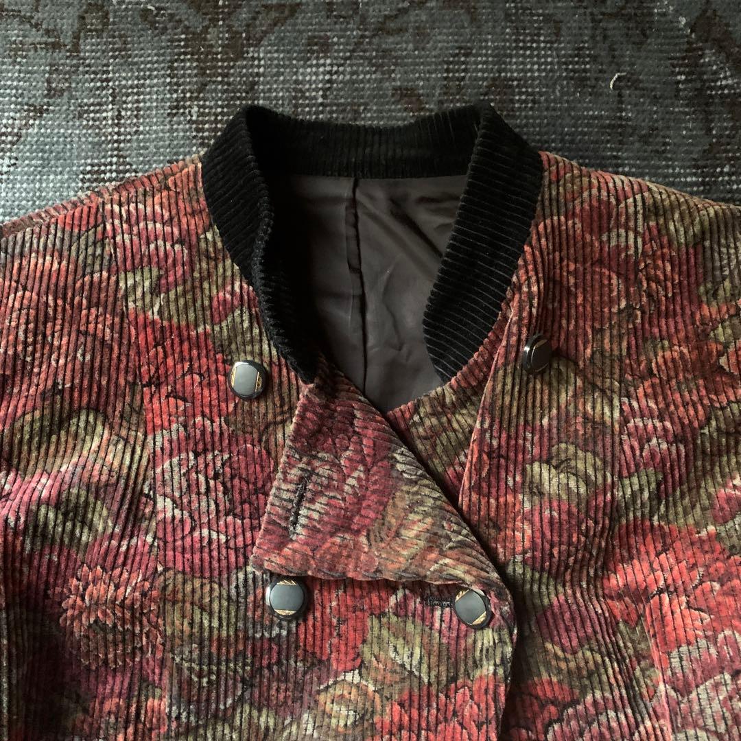 珍品 花柄 フラワー コーデュロイ ダブル ジャケット 希少 古着