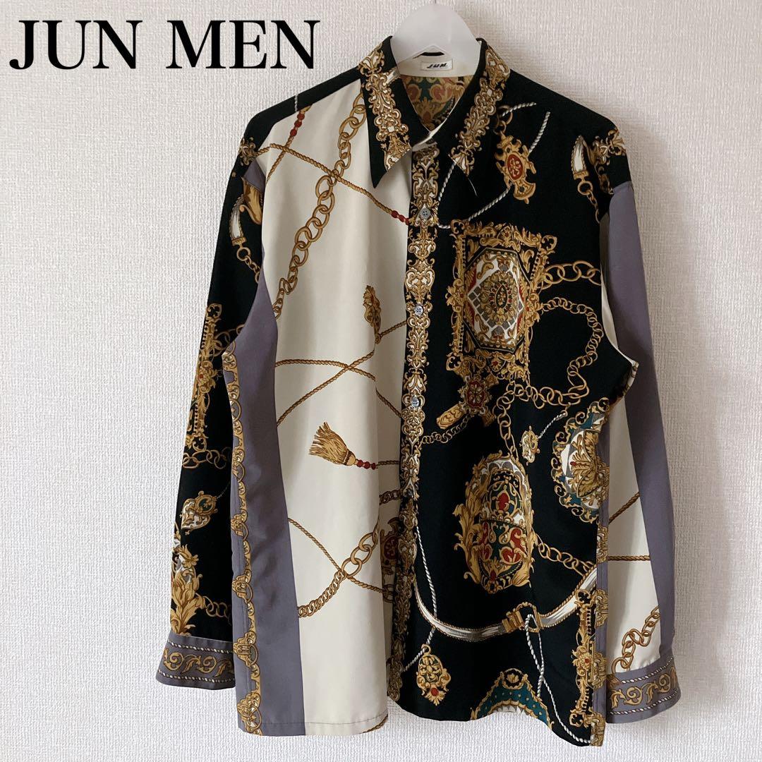 [美品] JUNMEN ジュンメン 長袖シャツ スカーフ柄 ゆったり 日本製