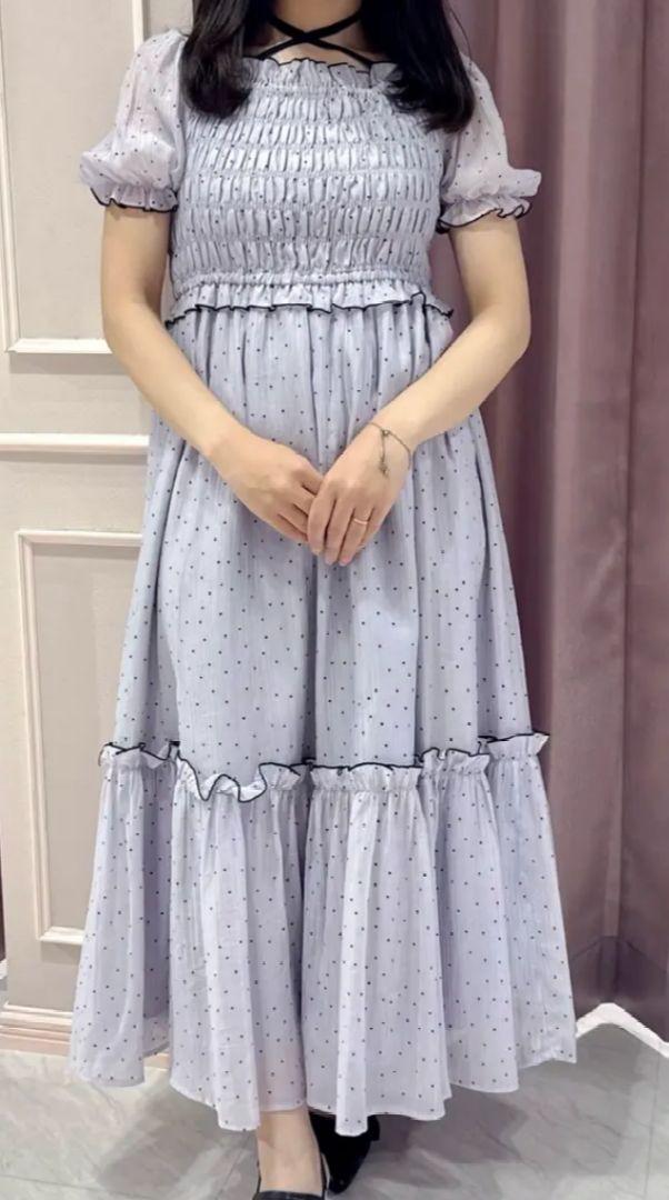 店内商品がすべてレジにて半額！！ 今期新作即完売】アンミール☆フロッキードットシャーリング ワンピース