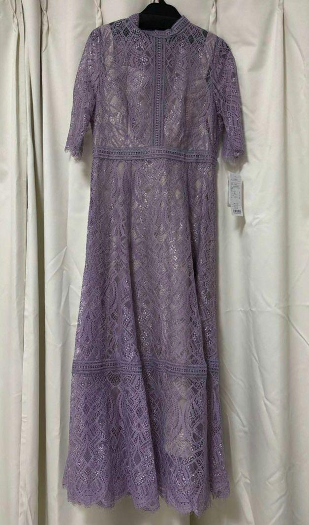 新品　kana ドレス ワンピース L 結婚式　配色レース　ハシゴレース