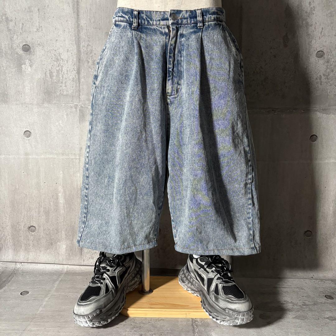 y2k グランジ ジョーツ デニム ハーフパンツ ケミカルウォッシュ 極太 丈長