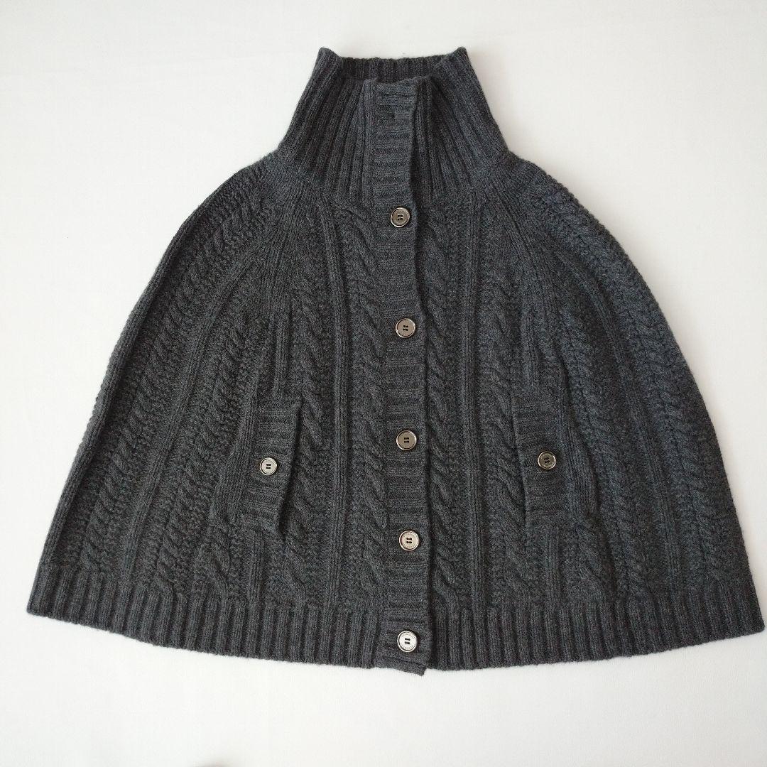 【美品】バーバリーロンドン　ポンチョ　ケーブル　ケープ　カシミヤ　グレー　M