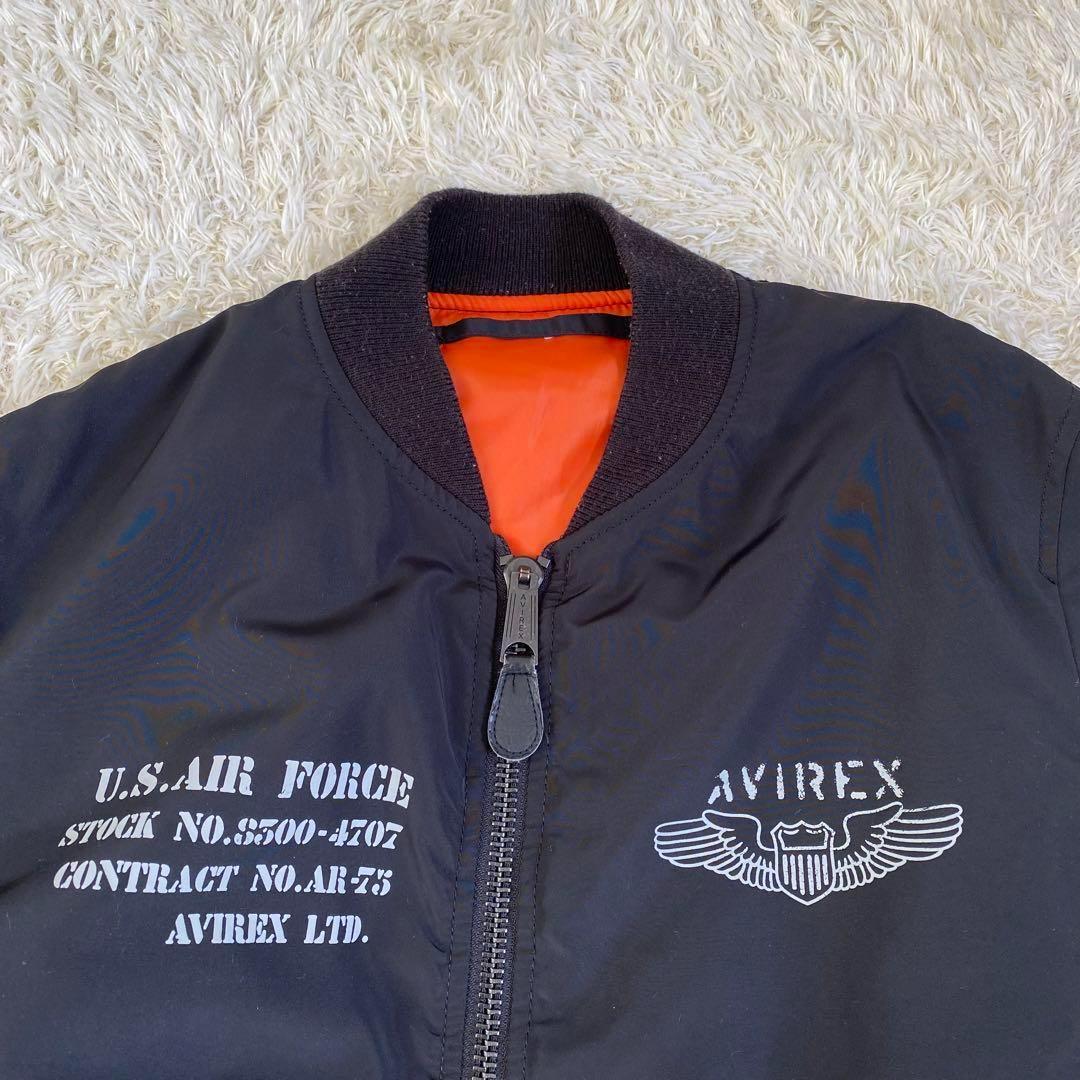 【美品】アヴィレックス　MA-1　フライトジャケット　プリントロゴ　黒　M