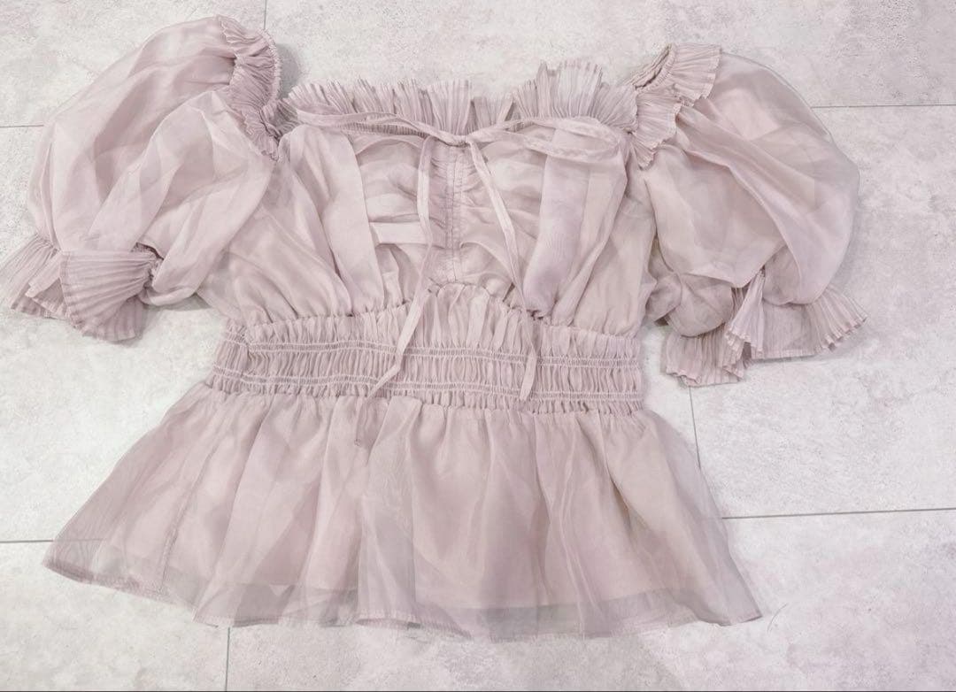 ギャザーフリルオフショルブラウス　ピンク