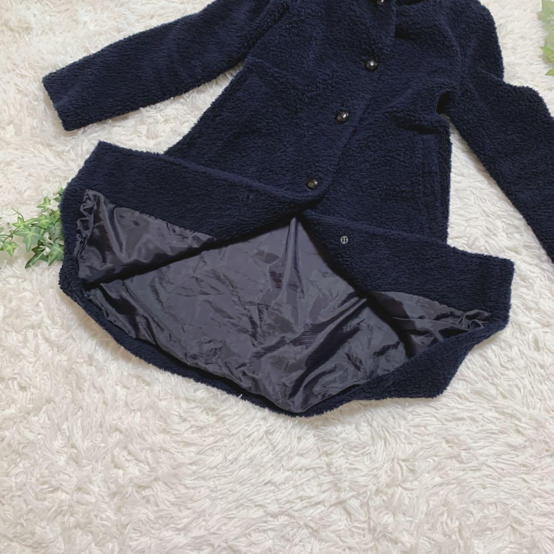 トラディショナルウェザーウェア ロングコート ボア ウール綿混 36 紺 トラディショナルウェザーウェア ロングコート ボア ウール綿混 36 紺