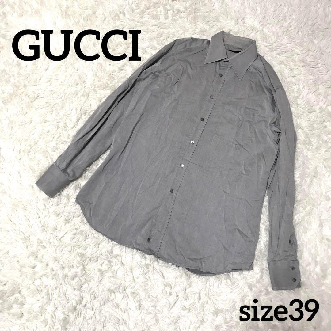 GUCCI グッチ シャツ 長袖 ボタン シェル ロゴ 灰色 Yシャツ グレー