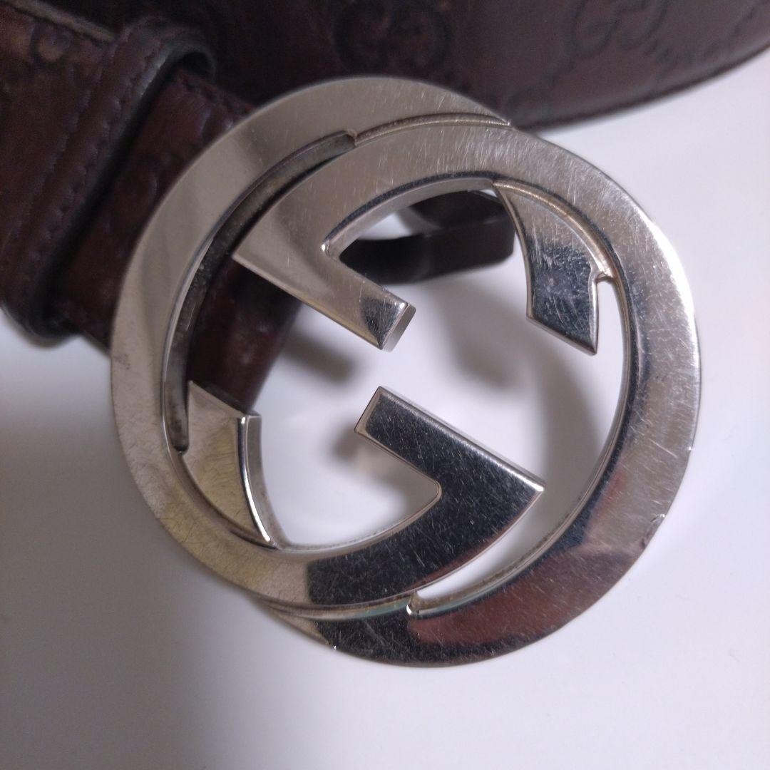 GUCCI メンズブラウンレザーベルト ダブルGロゴ