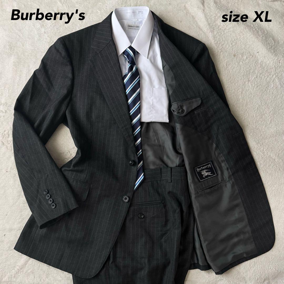極美品 バーバリー スーツ セットアップ XL ストライプ ダークグレー