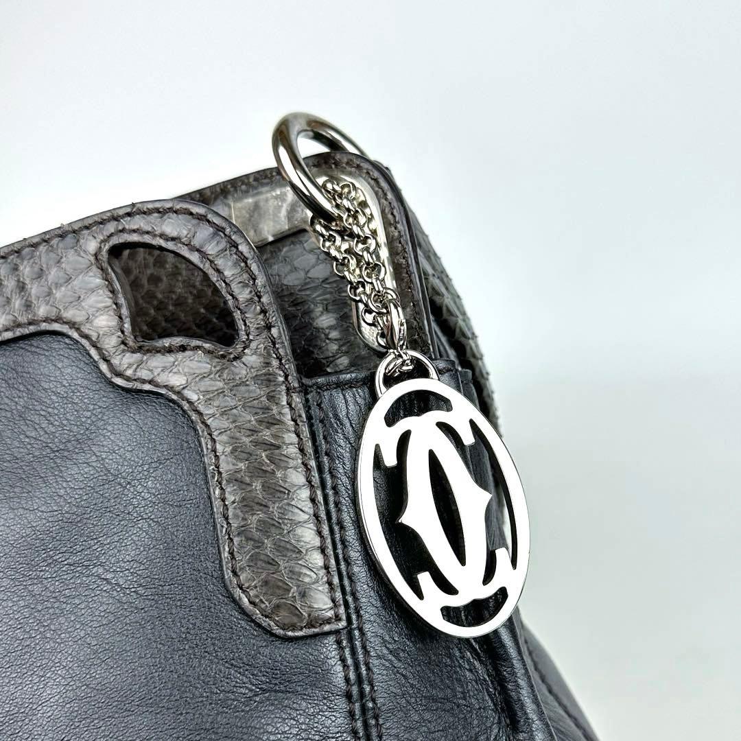 美品 カルティエ マルチェロ トートバッグ マストライン チャーム パイソン 黒