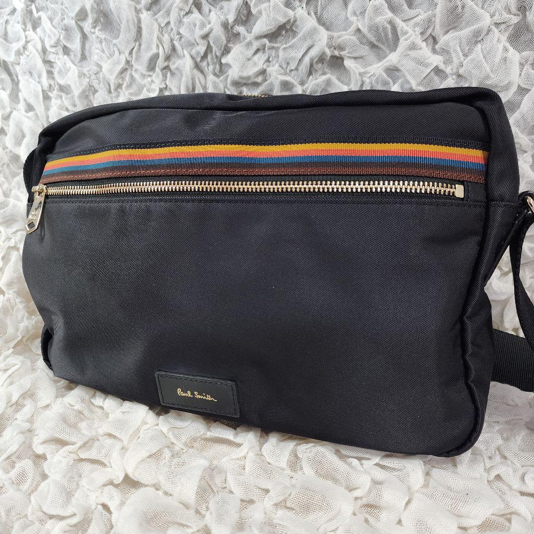 美品 ポールスミス エールライン マルチカラー ナイロン ショルダーバック