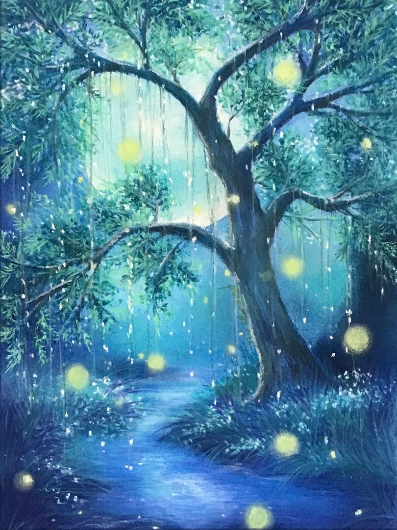 森に生きる　ハンドメイドパステル画　絵画アート原画 蛍の棲む森 ハンドメイドパステル画 絵画アート原画 - メルカリ