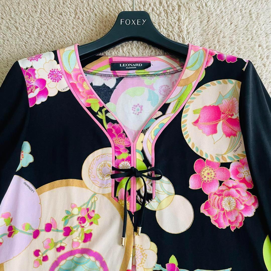 ネット限定お買い得商品 - ショップチャンネル ✨華やか✨美品 黒系 金ふちどり花柄チュニック レオナール トップス