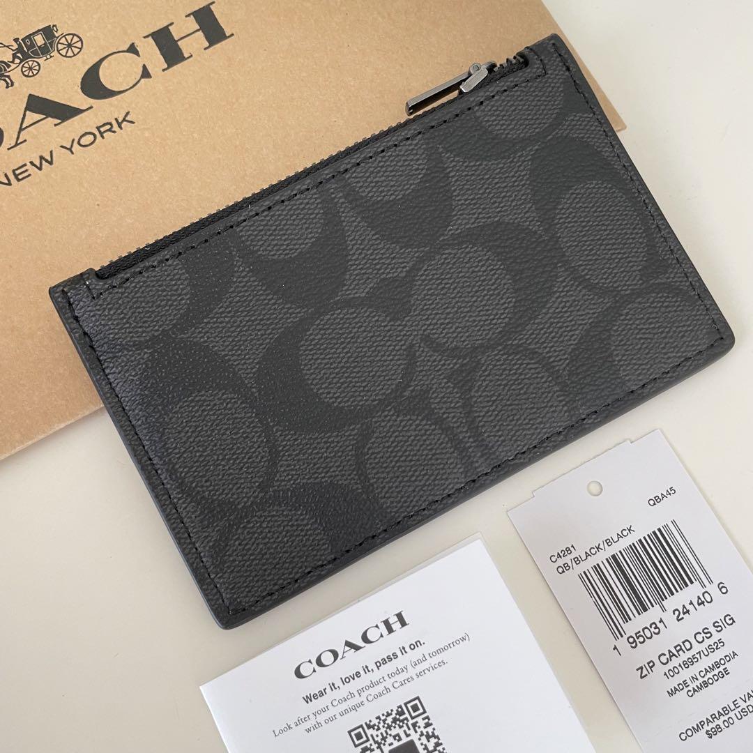 COACH コーチ　小銭入れ財布　カードケース シグネチャー ブラック　黒色