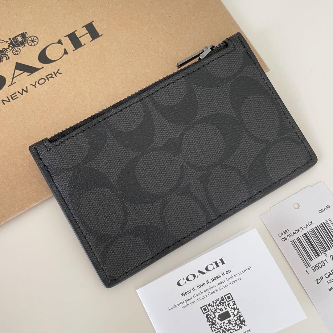 COACH コーチ　小銭入れ財布　カードケース シグネチャー ブラック　黒色