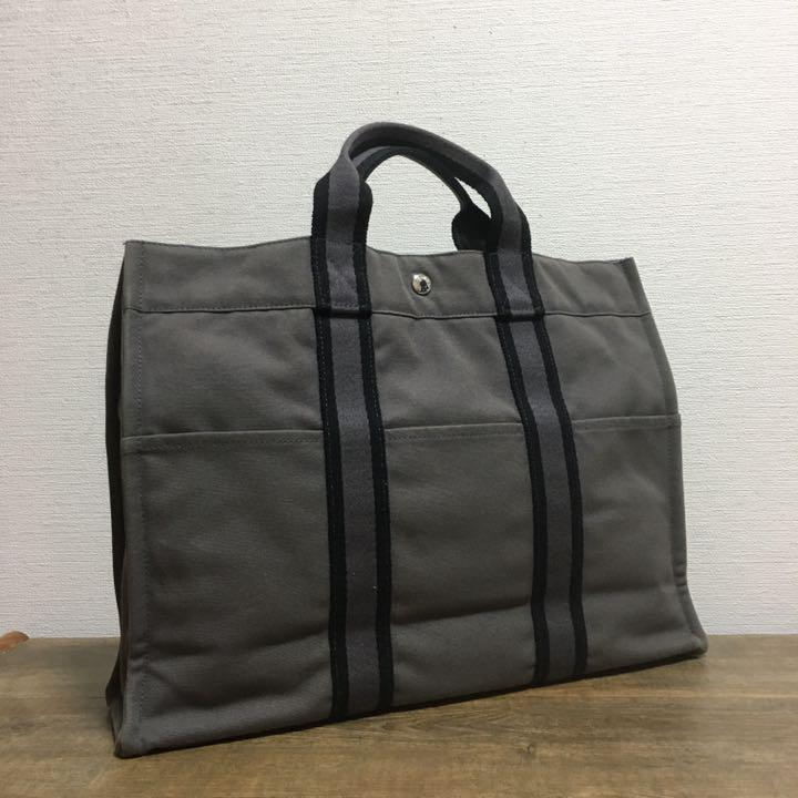 正規店特価 美品 HERMES エルメス キャンパス素材 ハンドバッグ グレー系 VpvZY-m24349238123 100%新品低価