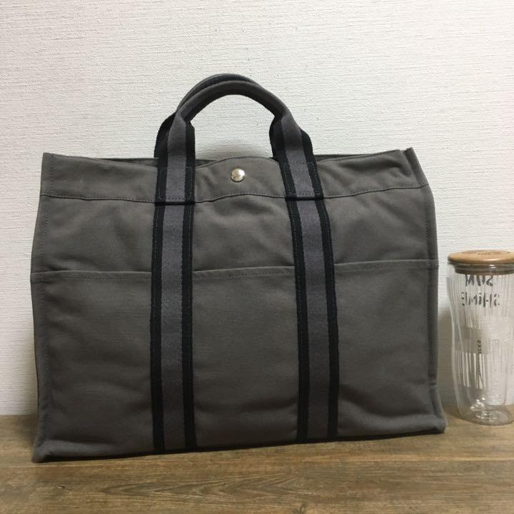正規店特価 美品 HERMES エルメス キャンパス素材 ハンドバッグ グレー系 VpvZY-m24349238123 100%新品低価