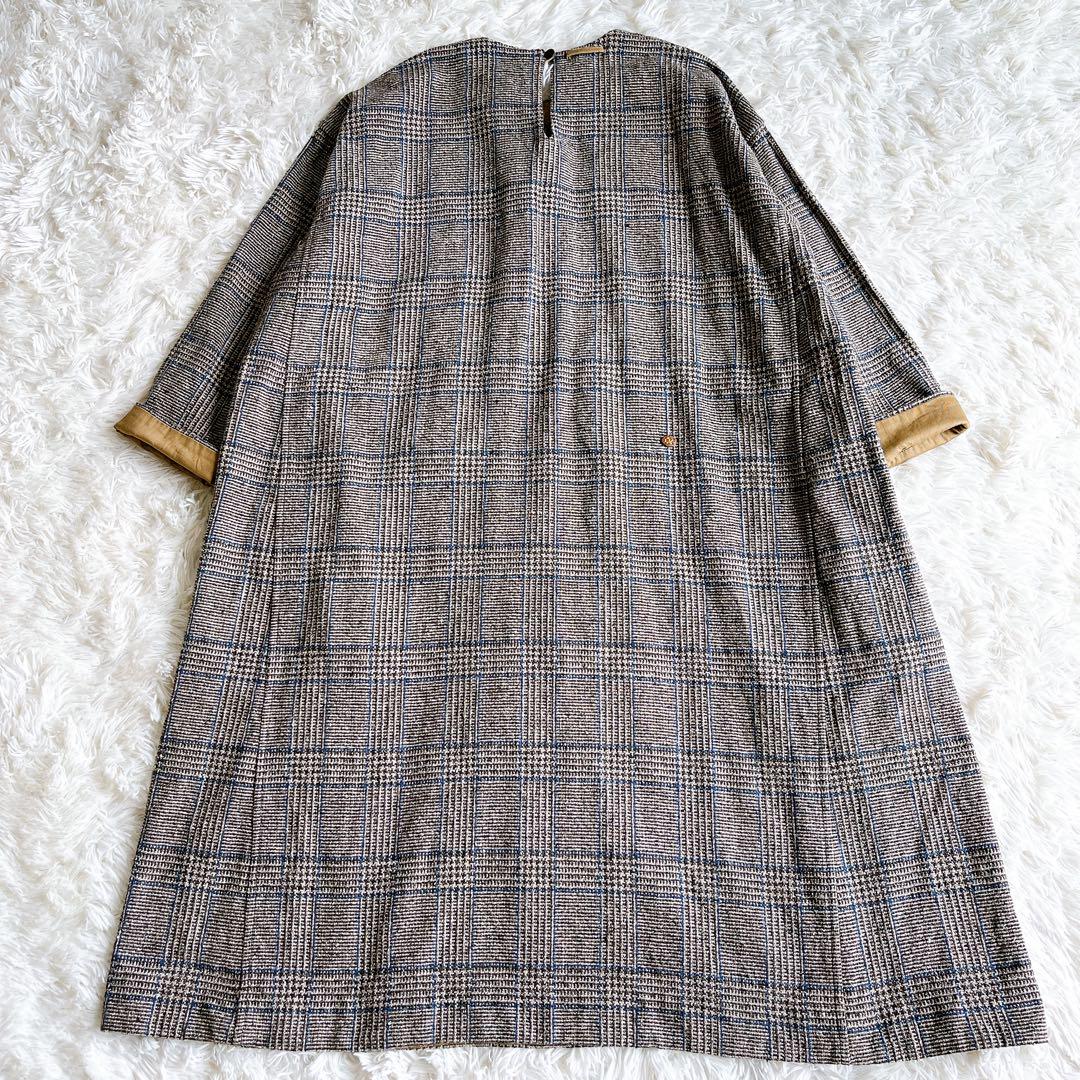 【45R】ワンピース　ロング　コットンツイード　秋色ワンピース　チェック