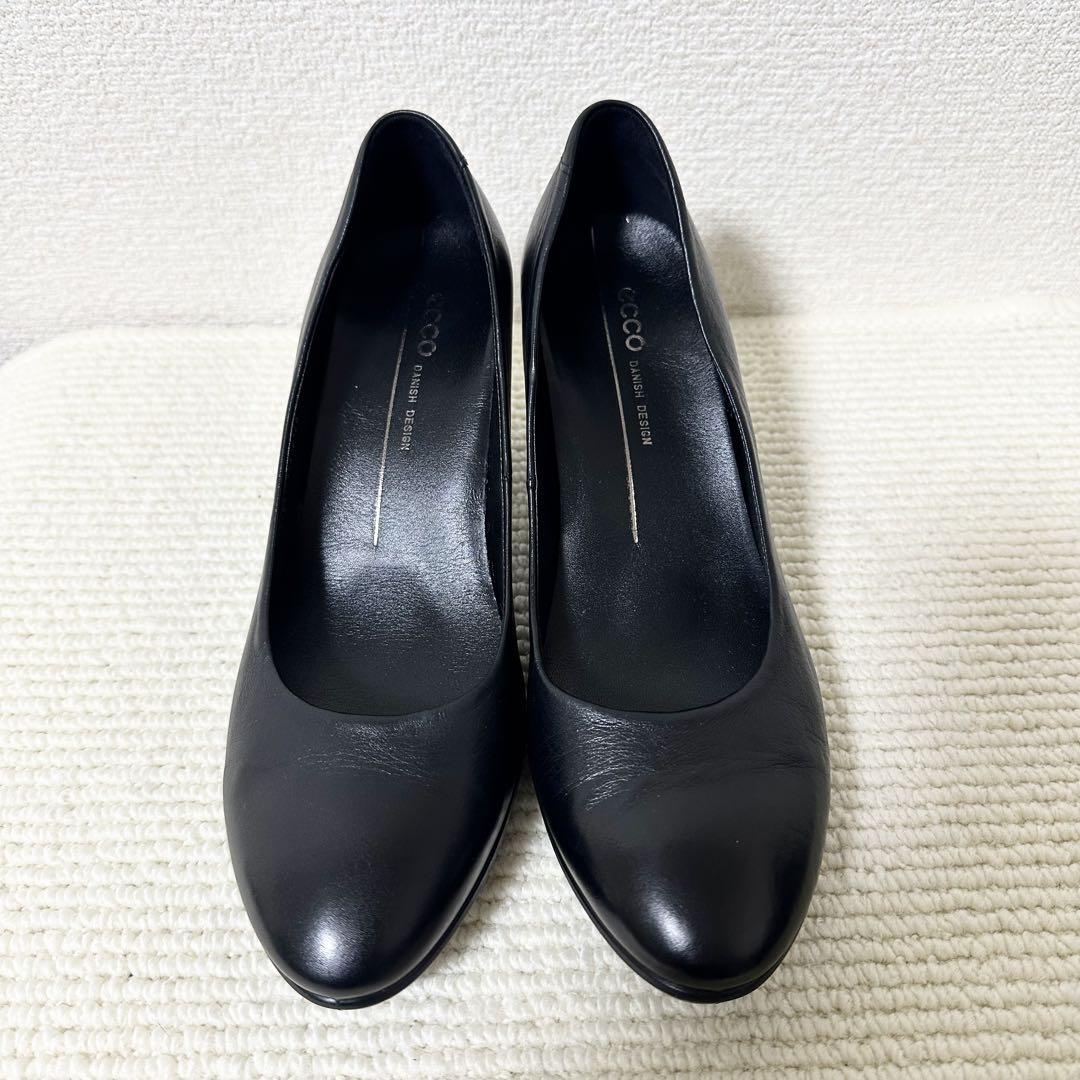ecco エコー パンプス ブラック レザー 太ヒール アーモンドトゥ 38