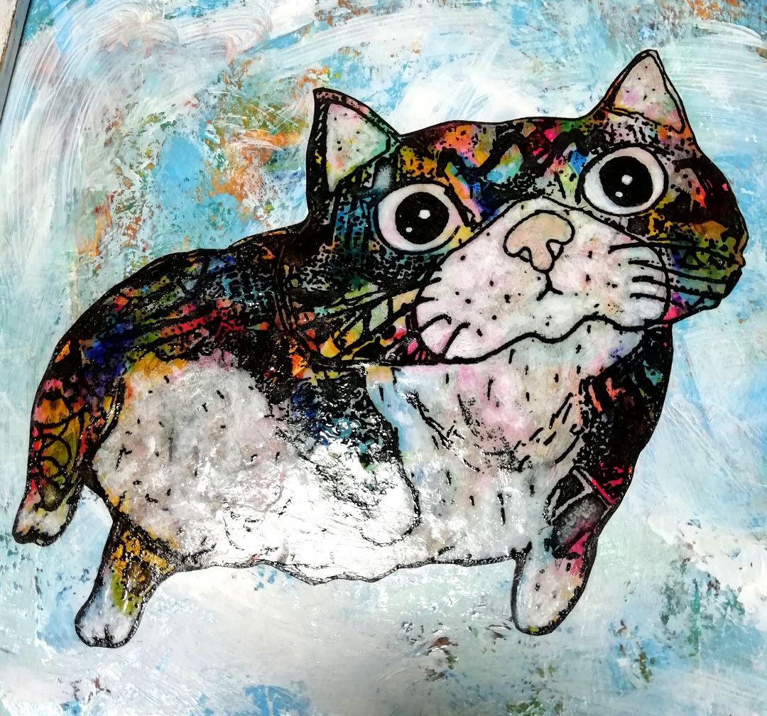 額縁銅版画応用絵画 title プカプカ猫 - rehda.com 額縁銅版画応用絵画 title プカプカ猫 - rehda.com