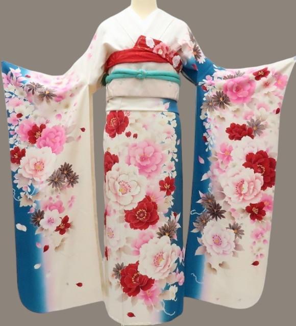 Y2884◇正絹 金糸刺繡 高級手縫い 成人式 トール・ワイド 振袖 着物 Y2884◇正絹 金糸刺繡 高級手縫い 成人式 トール・ワイド 振袖