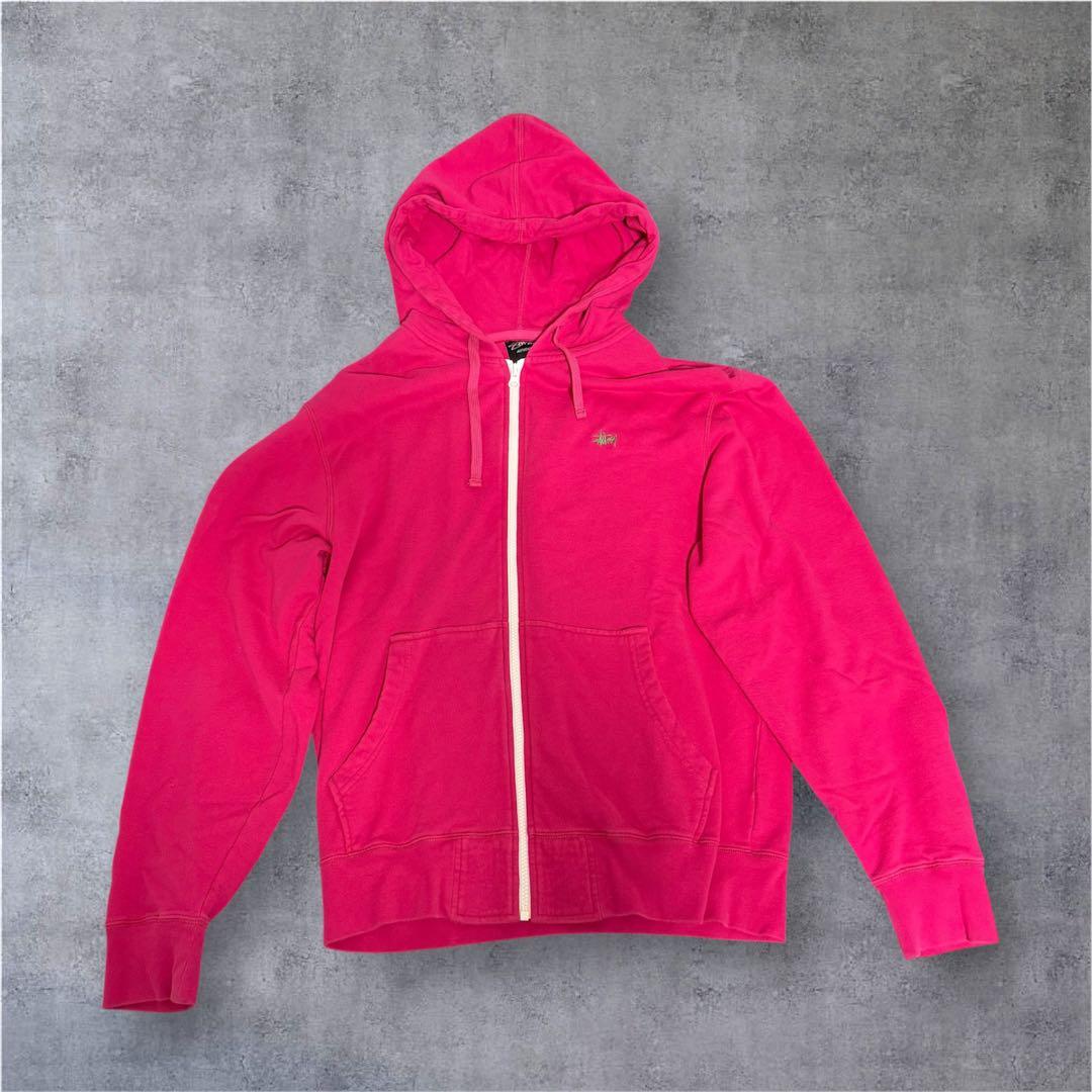 00s Stussy フルジップパーカー ピンクM・STUSSY