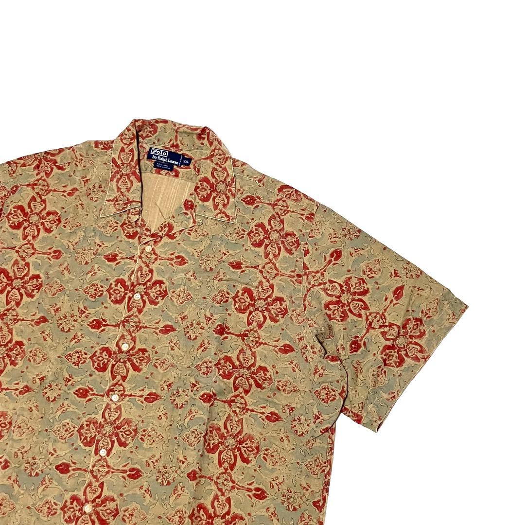 XXL 美品 ポロ ラルフローレン 開襟 総柄 オープンカラー シャツ 花柄