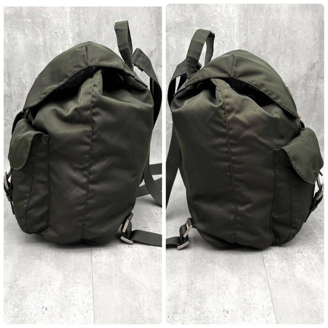 美品】プラダ リュック バックパック 三角ロゴ ナイロン カーキ