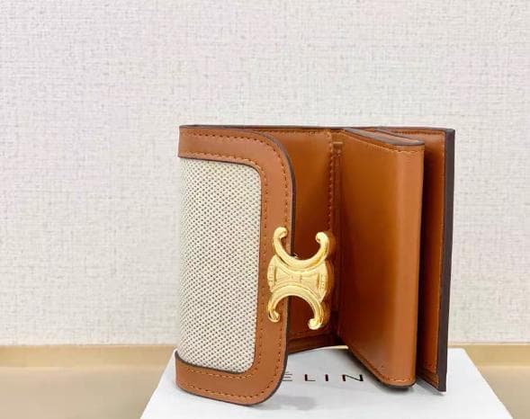 三つ折り財布 ベージュ/ブラウン