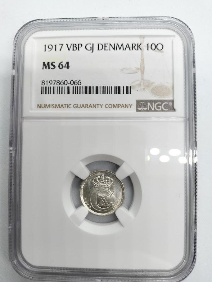 NGC MS64 1917VBP GJ デンマーク王国 10O銀貨 066