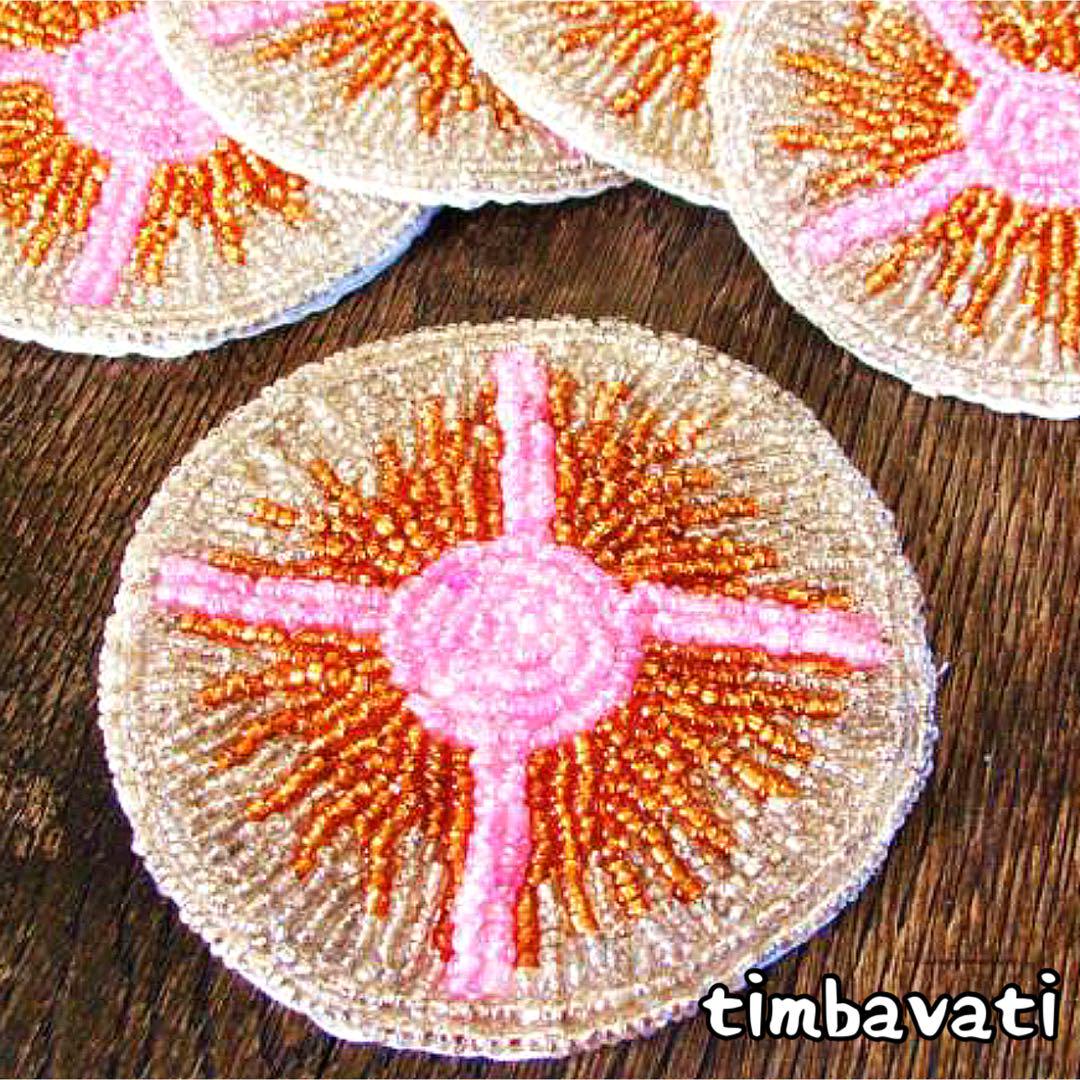 5個セット☆新品☆アジアン ビーズ コースター白茶桃丸インテリア