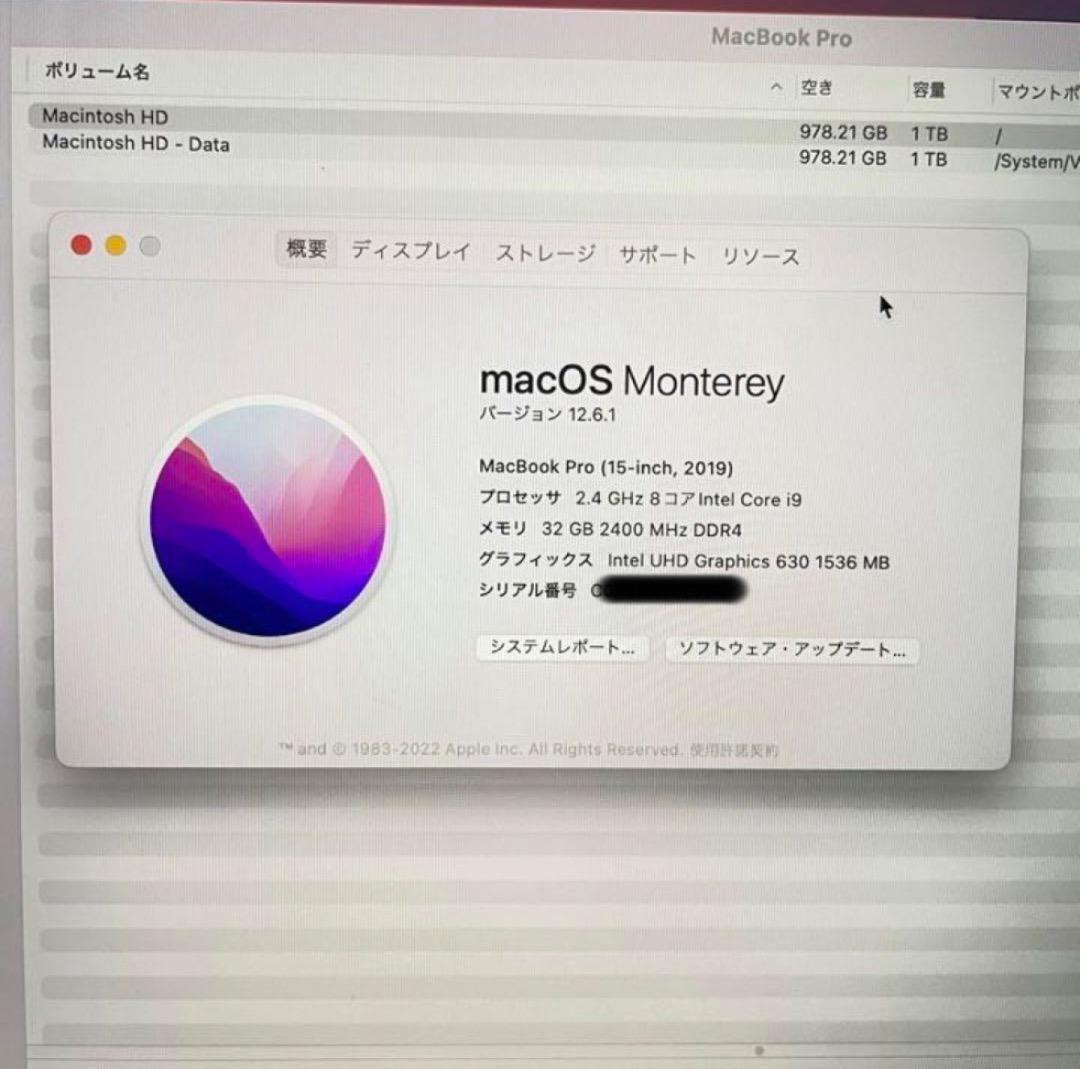 MacBook Pro 2019 15インチ　i9/vega/32GB/1TB