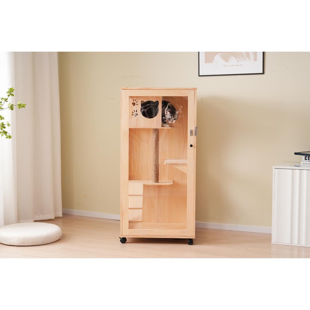 猫ケージ キャットケージ ケージ 木製 3段 ペットケージ 大型 キャスター付