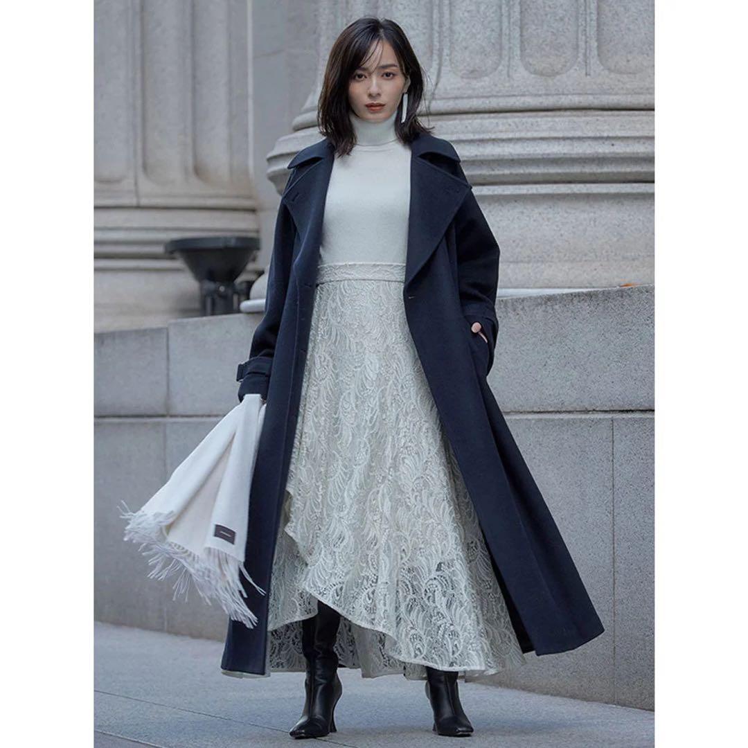 【美品】anuans ウェーブレースラップフレアスカート IVORY M