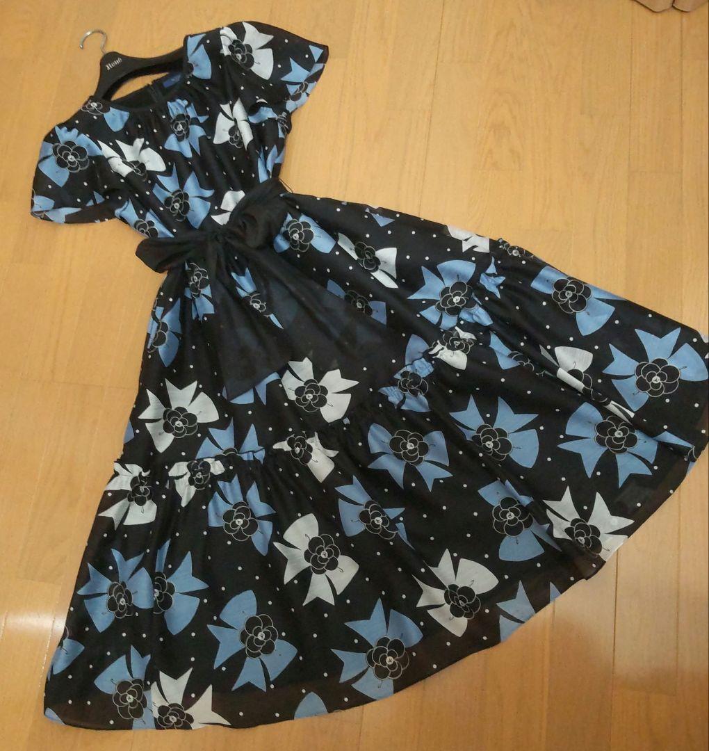 【新品未使用】エムズグレイシー リボン柄 ワンピース 38サイズ